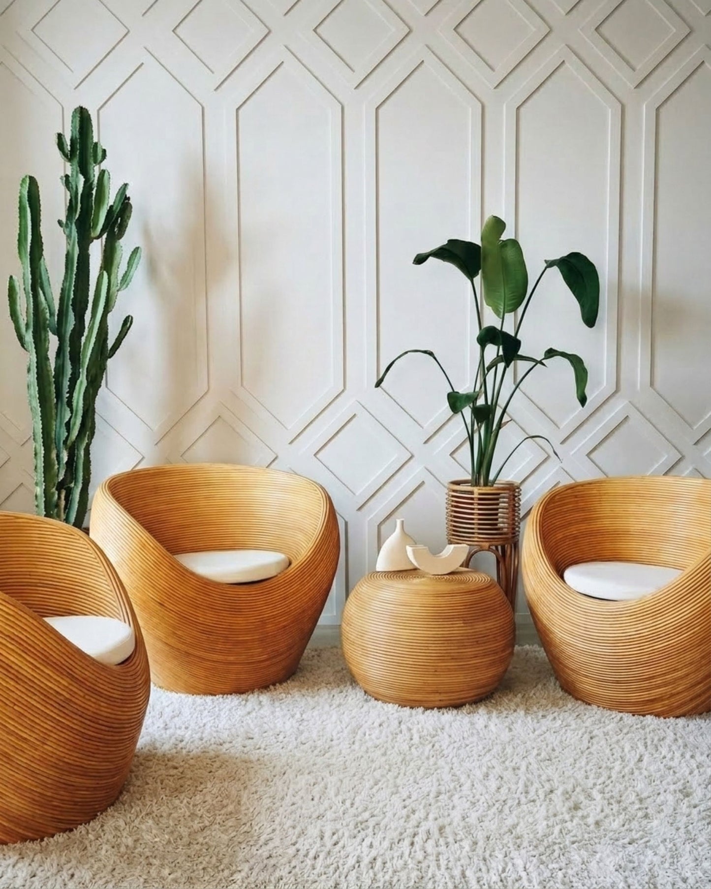 Handmade rattan armchair natural with boho style, perfect for cozy living spaces.