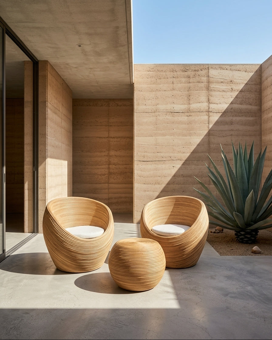 Handmade rattan armchair natural with boho style, perfect for cozy living spaces.