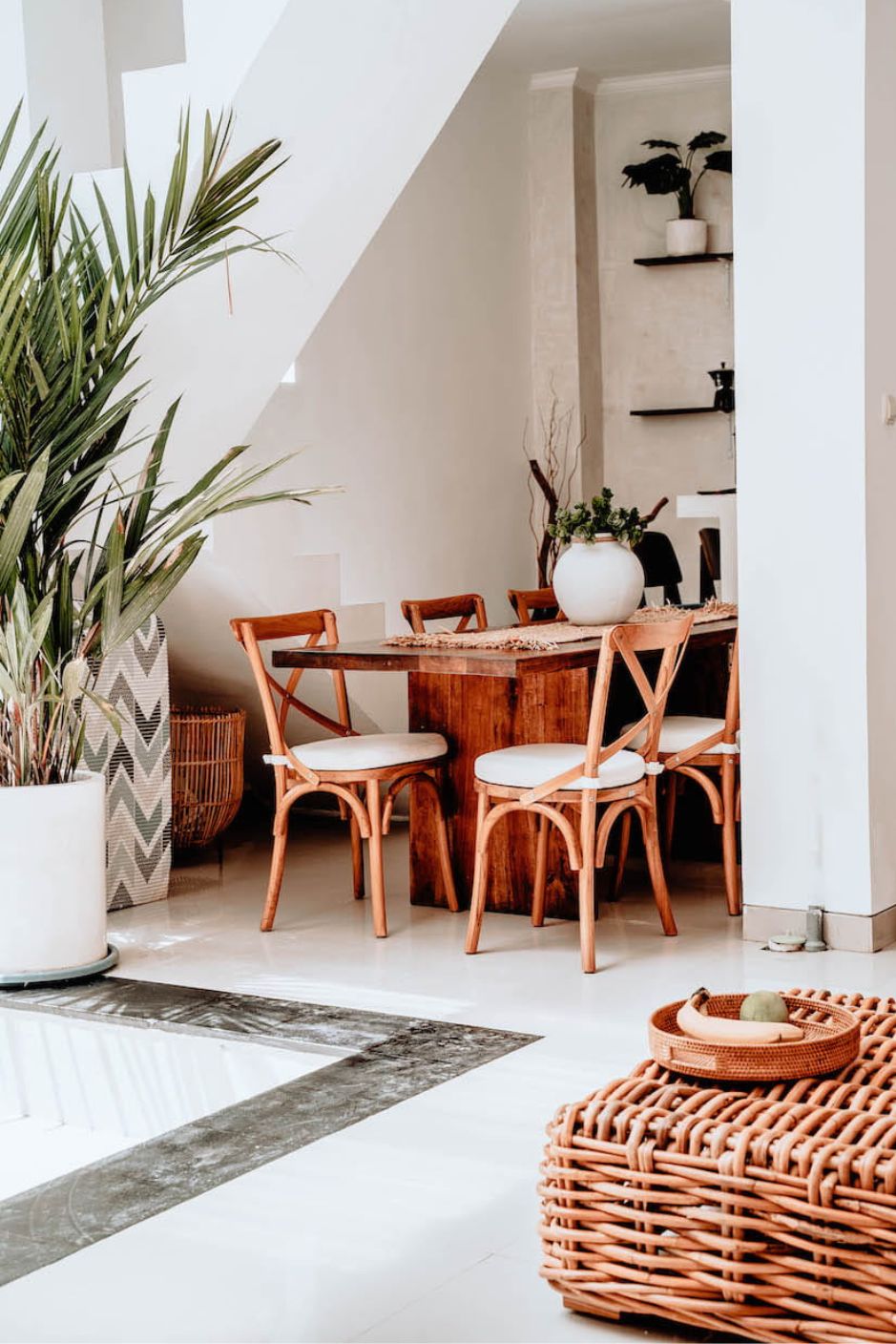 Tika Chair handmade from solid teak wood with ecru seat cushion, vintage-inspired design perfect for boho, retro, or classic living rooms, dining areas, kitchens, and bedrooms in Australian homes