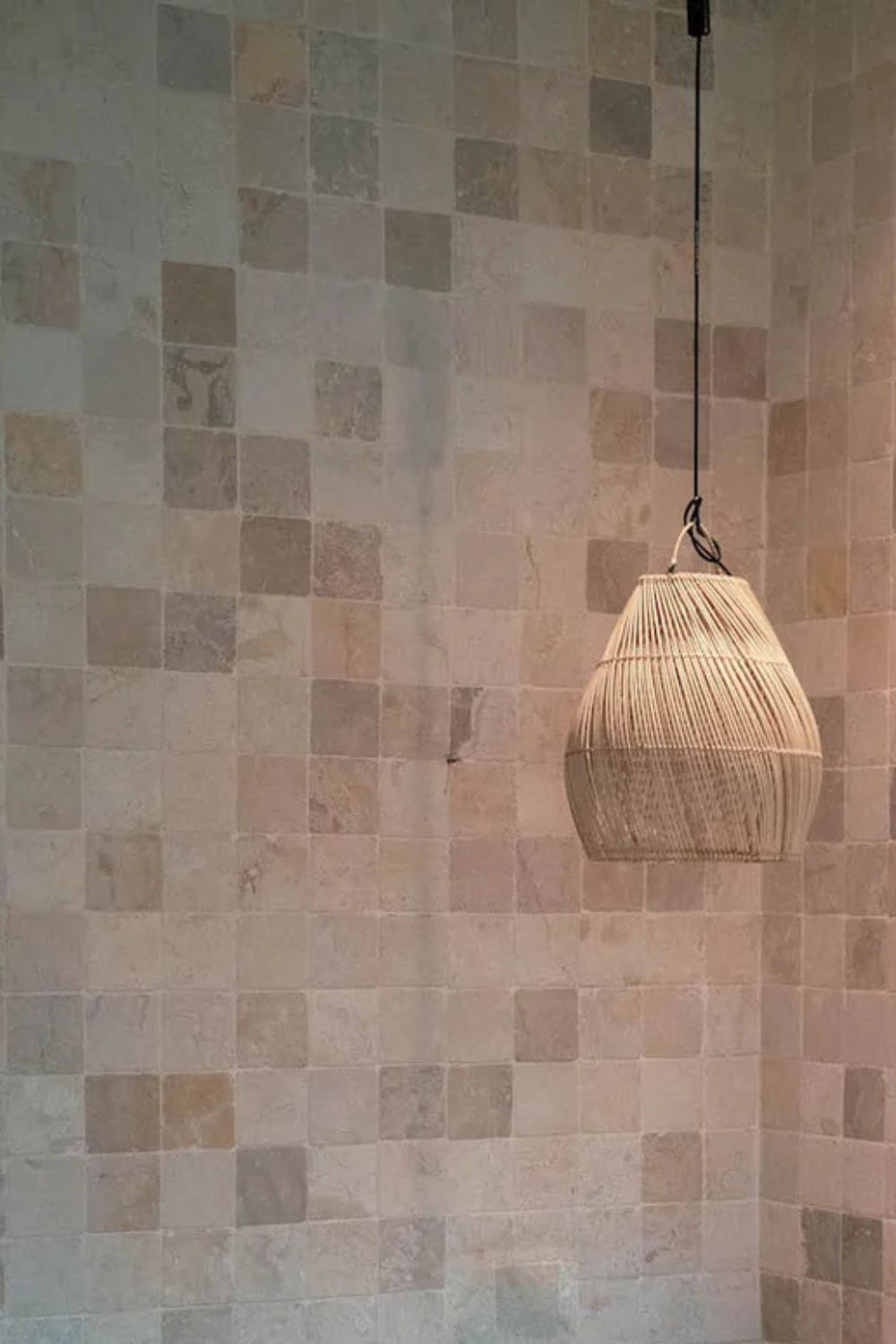 Small Viste rattan hanging lamp with warm natural color and woven texture, perfect for boho, Scandinavian, or eco-style interiors