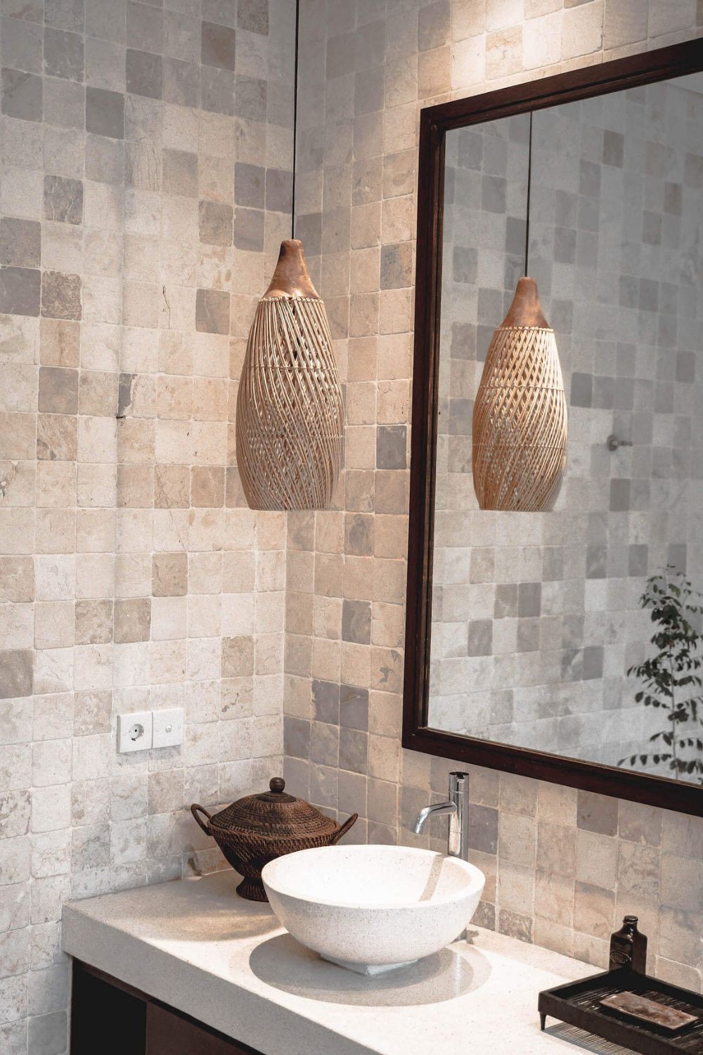 Woody rattan and teak wood handmade lamp in round and rectangular shapes - natural boho lighting