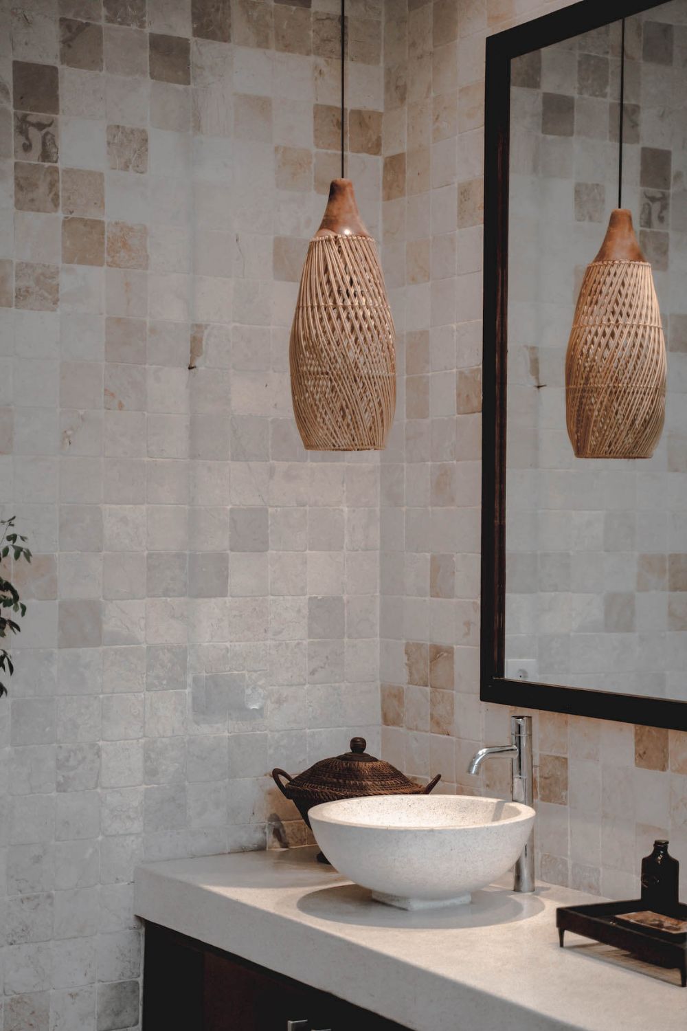 Woody rattan and teak wood handmade lamp in round and rectangular shapes - natural boho lighting