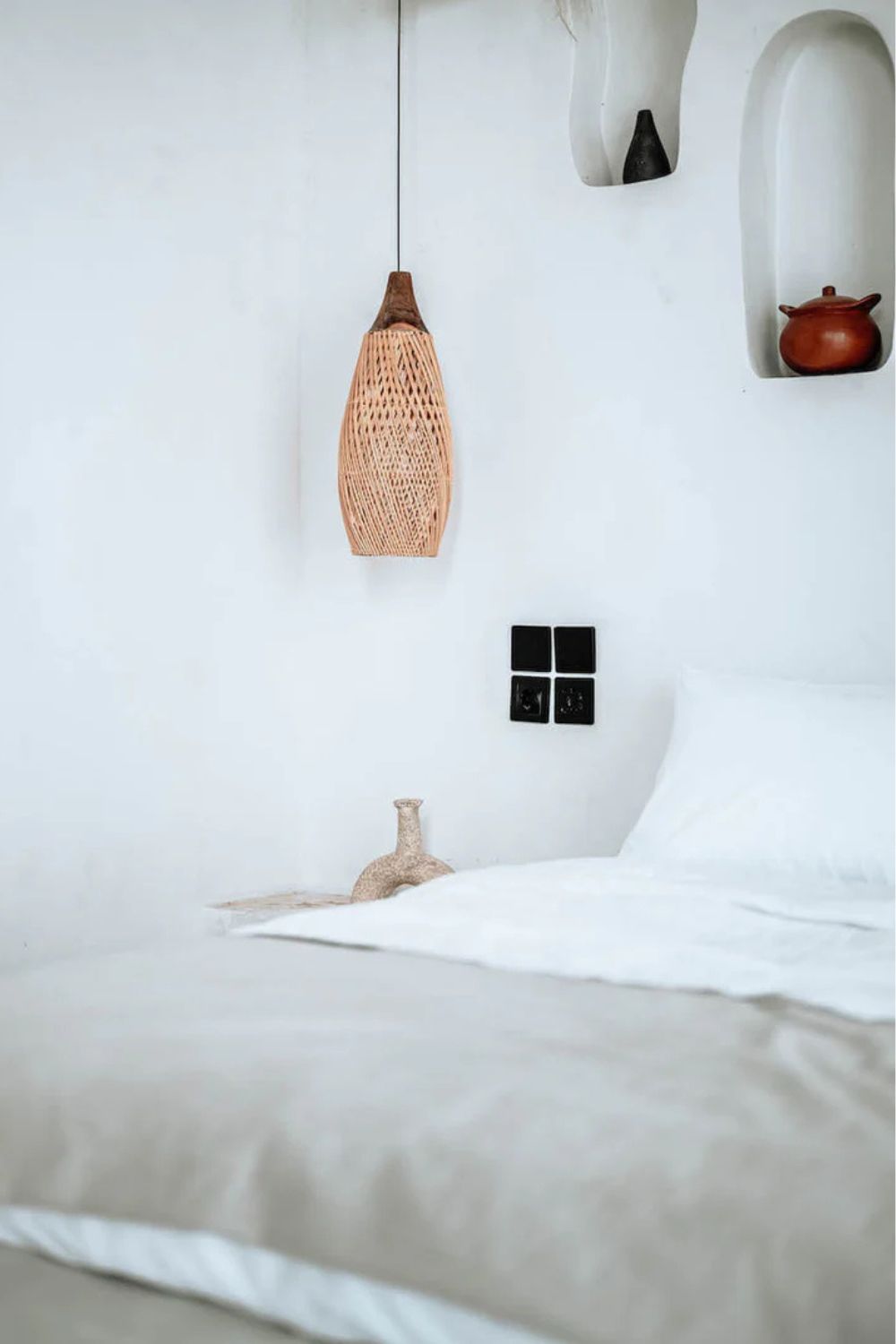 Woody rattan and teak wood handmade lamp in round and rectangular shapes - natural boho lighting