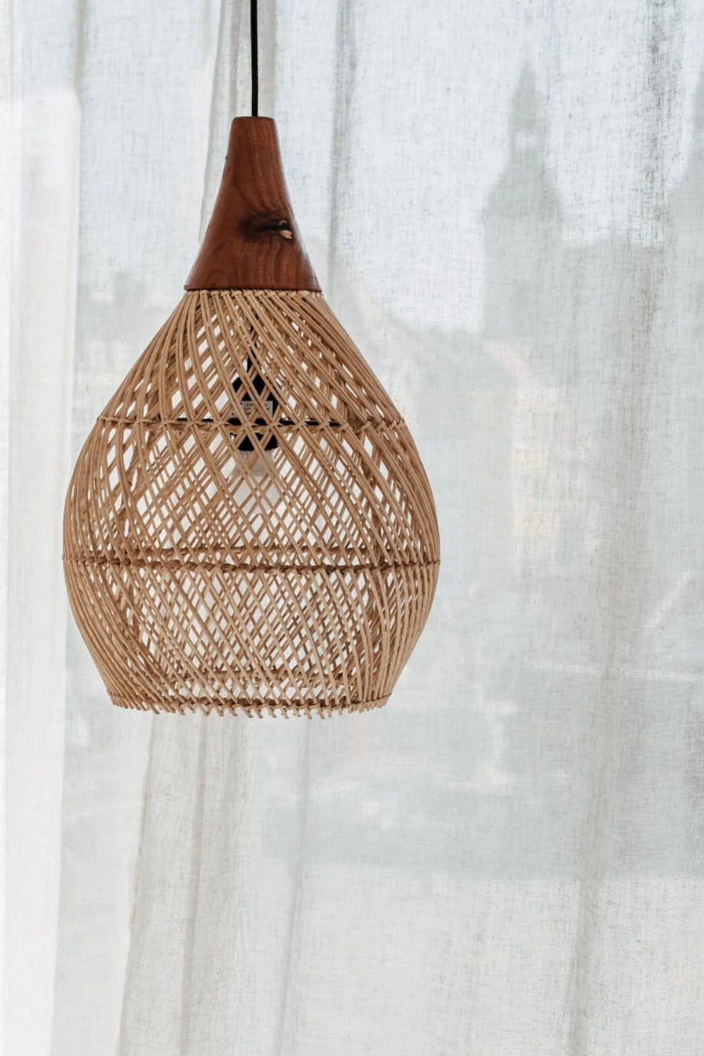 Woody rattan and teak wood handmade lamp in round and rectangular shapes - natural boho lighting
