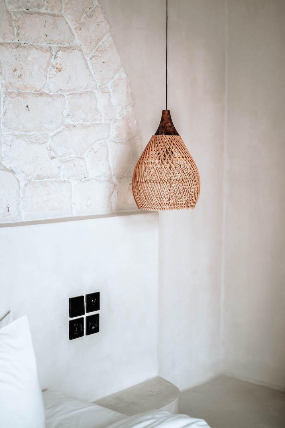 Woody rattan and teak wood handmade lamp in round and rectangular shapes - natural boho lighting